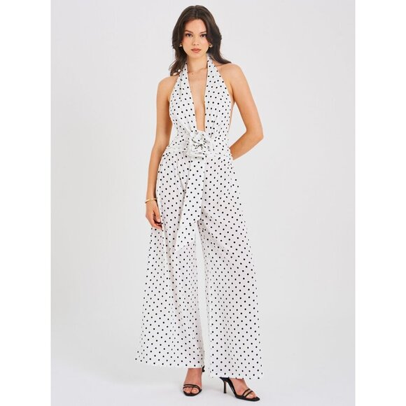 Oriana White Polka Dots Halter Jumpsuit - Picture 7 of 14